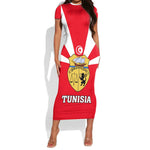 Tunisia Independence Day Short Sleeve Bodycon Dress with Coat of Arms and Flag Style LT01