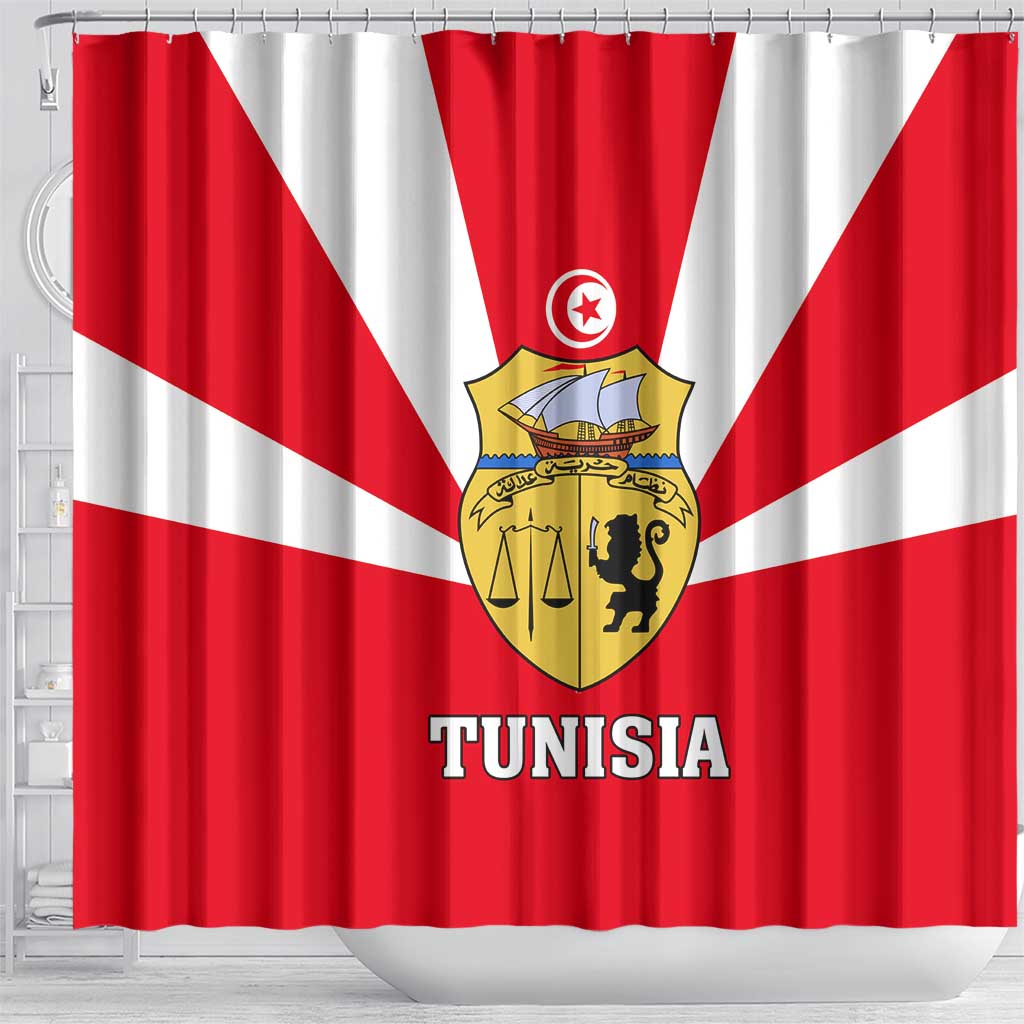 Tunisia Independence Day Shower Curtain with Coat of Arms and Flag Style