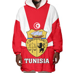 Tunisia Independence Day Wearable Blanket Hoodie with Coat of Arms and Flag Style