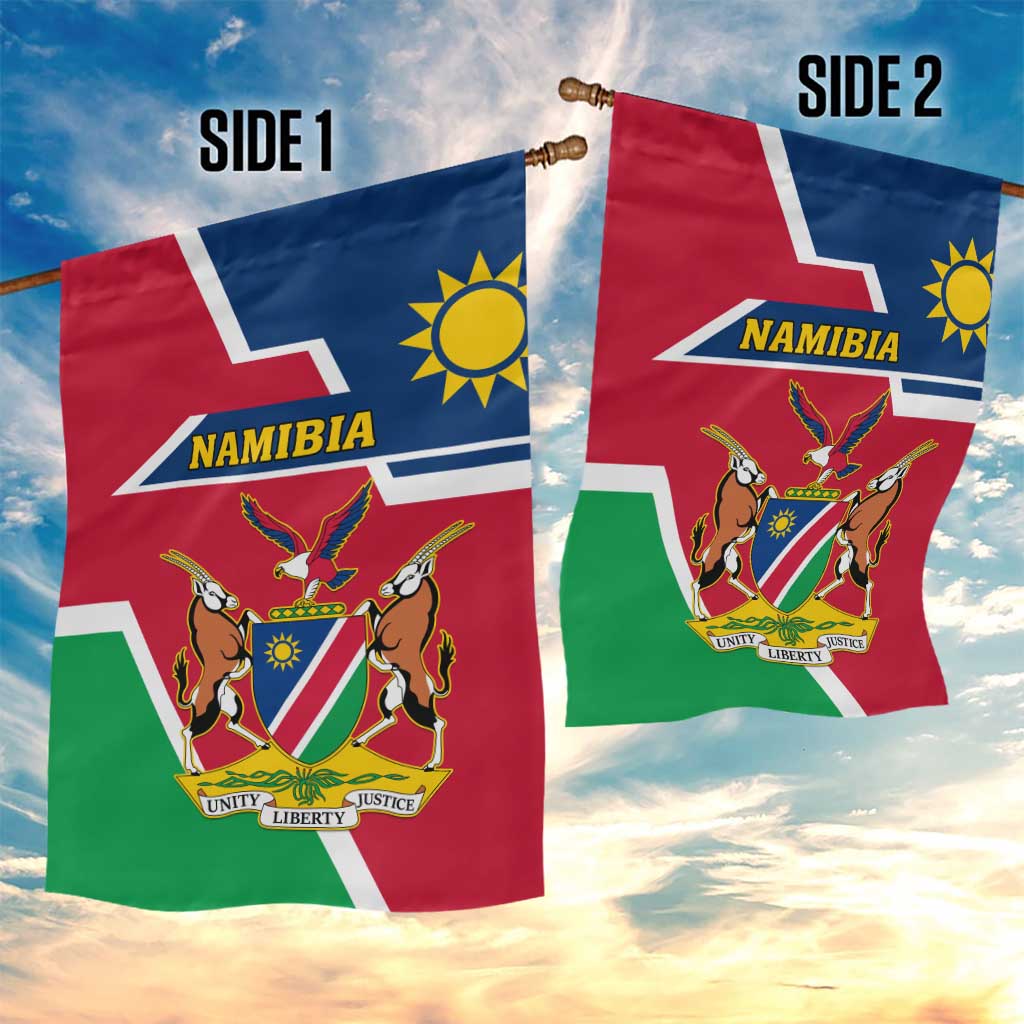 Namibia Independence Day Garden Flag with Coat of Arms in Unique Style