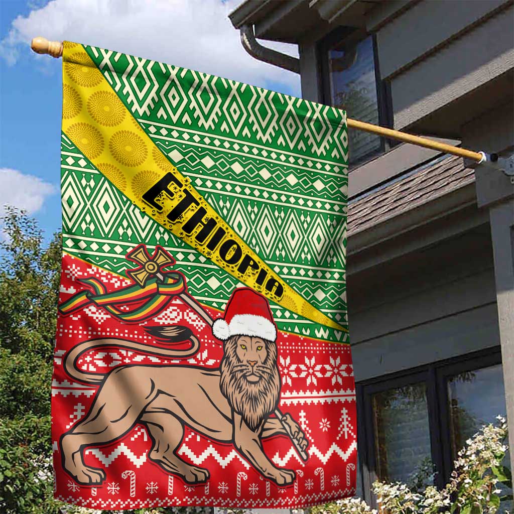Ethiopia Christmas Garden Flag - Melkam Gena with African Pattern