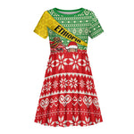 Ethiopia Christmas Kid Short Sleeve Dress - Melkam Gena with African Pattern