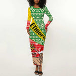 Ethiopia Christmas Long Sleeve Bodycon Dress - Melkam Gena with African Pattern LT01