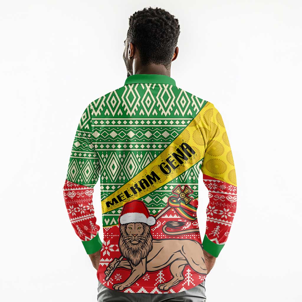 Ethiopia Christmas Long Sleeve Polo Shirt - Melkam Gena with African Pattern