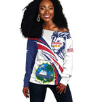 Liberia Independence Day Off Shoulder Sweater July 26 Lion Coat of Arms