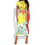 Senegal Independence Day Short Sleeve Bodycon Dress - Un Peuple, Un But, Une Foi, 64th Anniversary