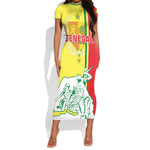Senegal Independence Day Short Sleeve Bodycon Dress - Un Peuple, Un But, Une Foi, 64th Anniversary LT01