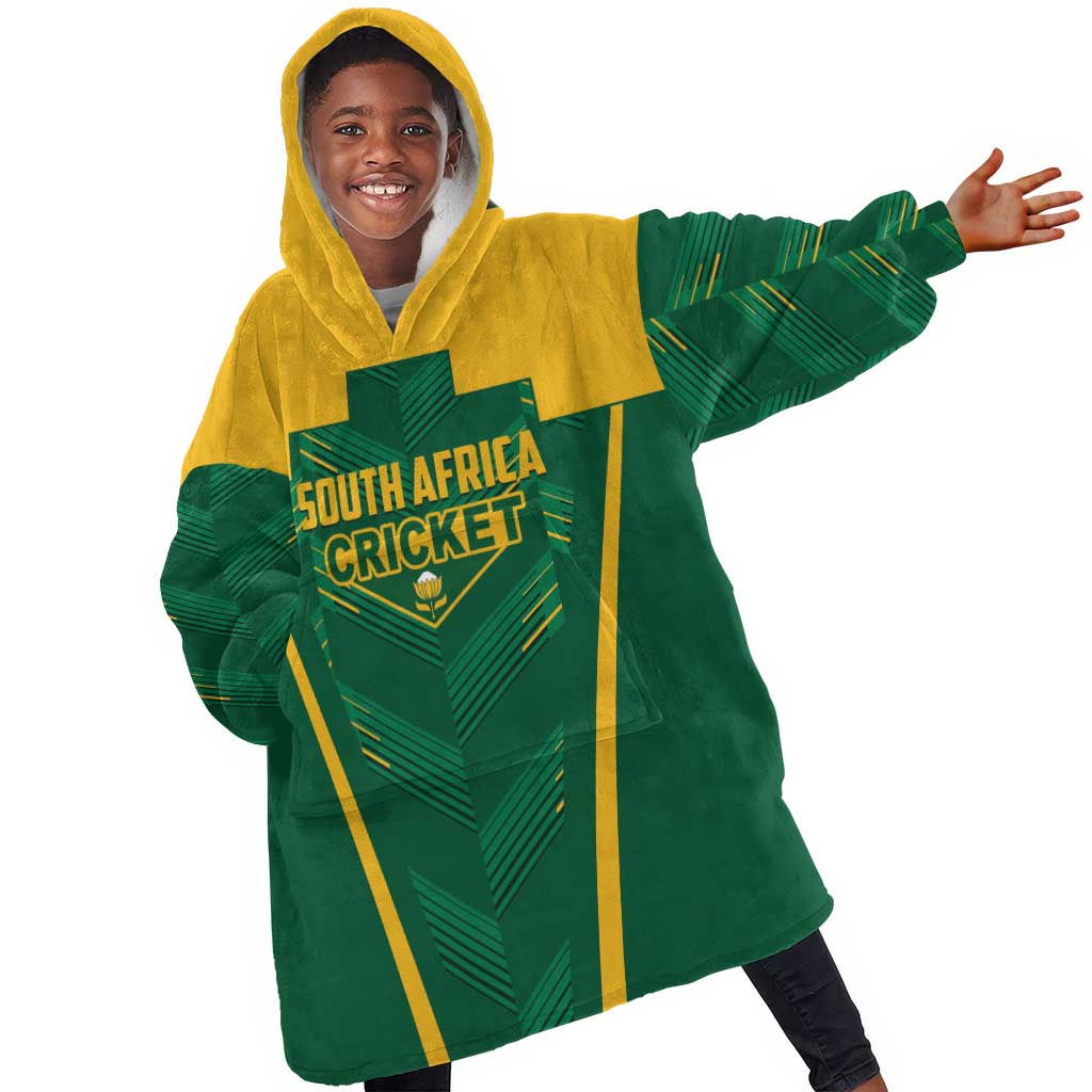 Custom South Africa Cricket Kid Wearable Blanket Hoodie SA Protea Woza Nawe