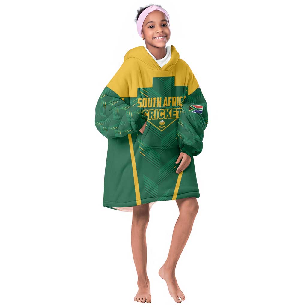 Custom South Africa Cricket Kid Wearable Blanket Hoodie SA Protea Woza Nawe