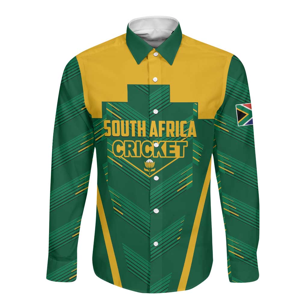 Custom South Africa Cricket Long Sleeve Button Shirt SA Protea Woza Nawe
