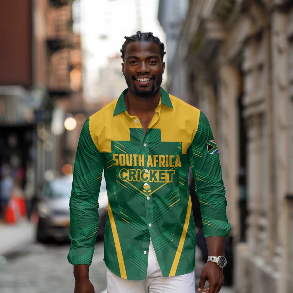 Custom South Africa Cricket Long Sleeve Button Shirt SA Protea Woza Nawe