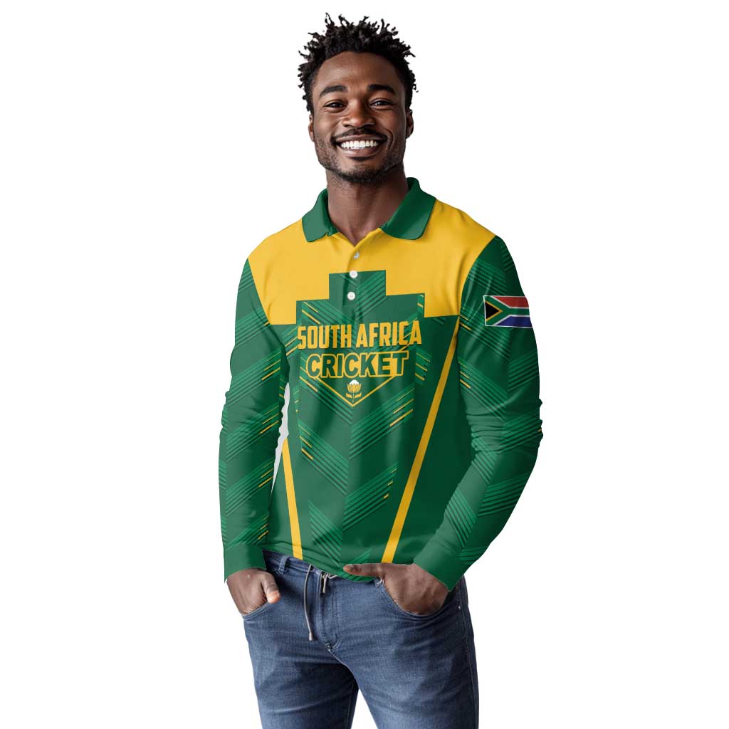 Custom South Africa Cricket Long Sleeve Polo Shirt SA Protea Woza Nawe