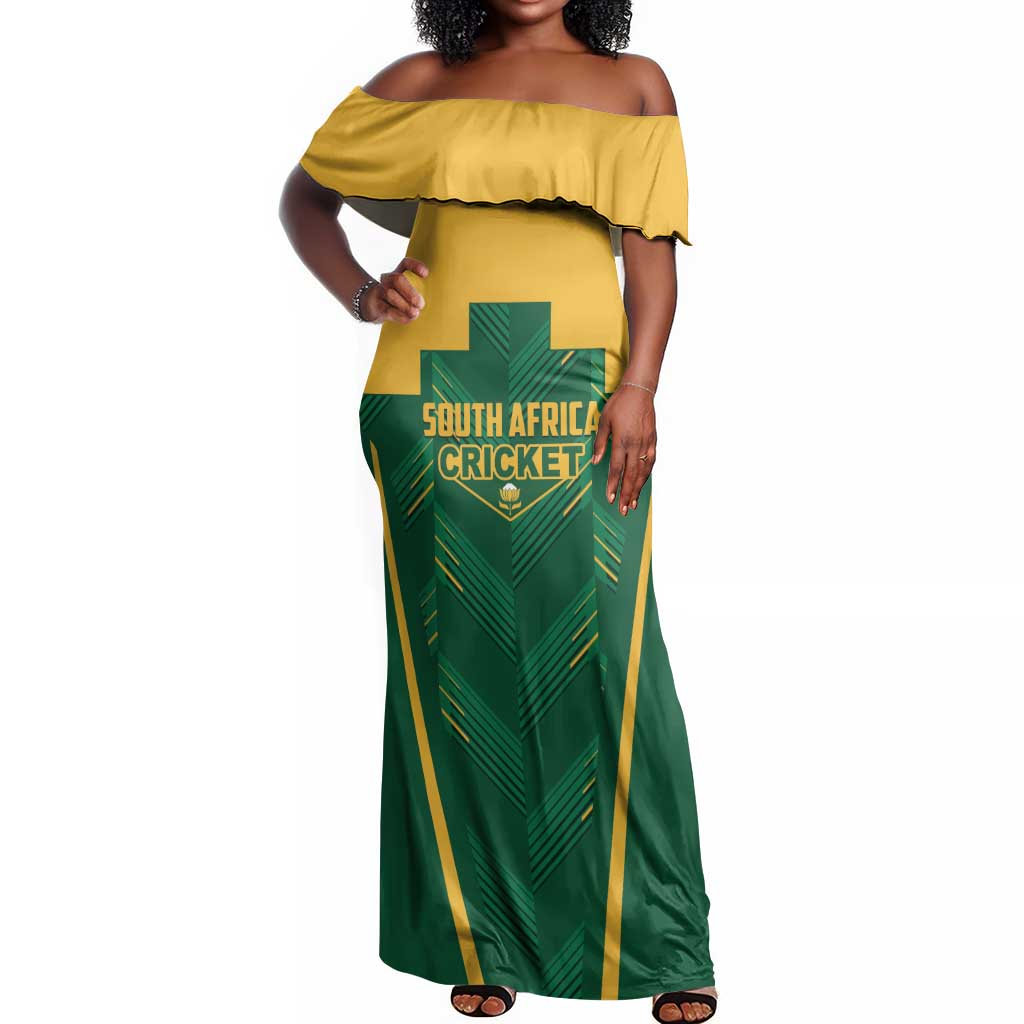Custom South Africa Cricket Off Shoulder Maxi Dress SA Protea Woza Nawe