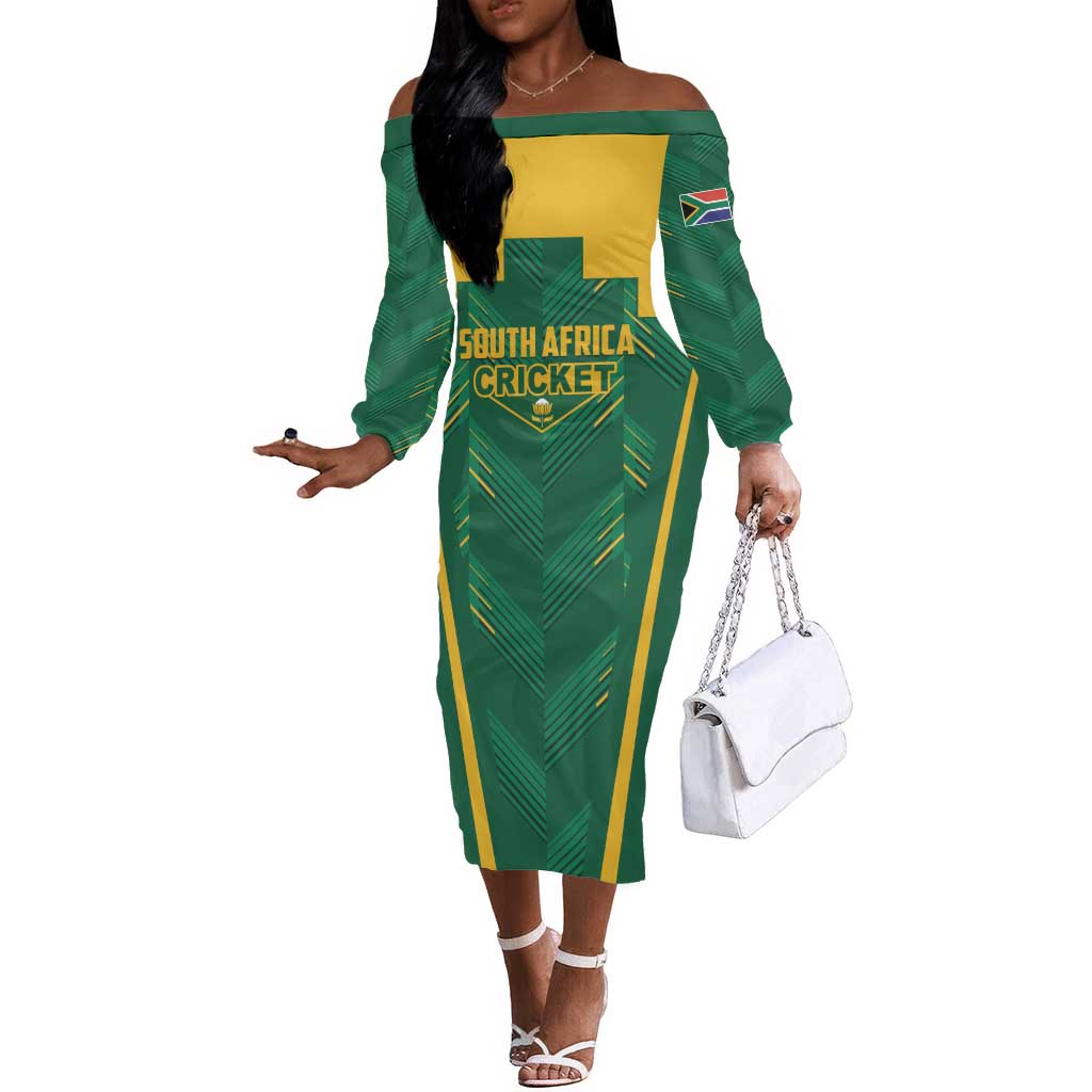 Custom South Africa Cricket Off The Shoulder Long Sleeve Dress SA Protea Woza Nawe