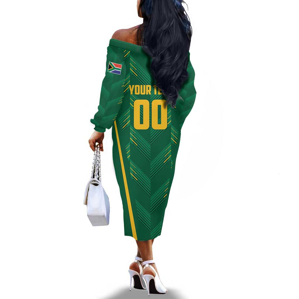 Custom South Africa Cricket Off The Shoulder Long Sleeve Dress SA Protea Woza Nawe