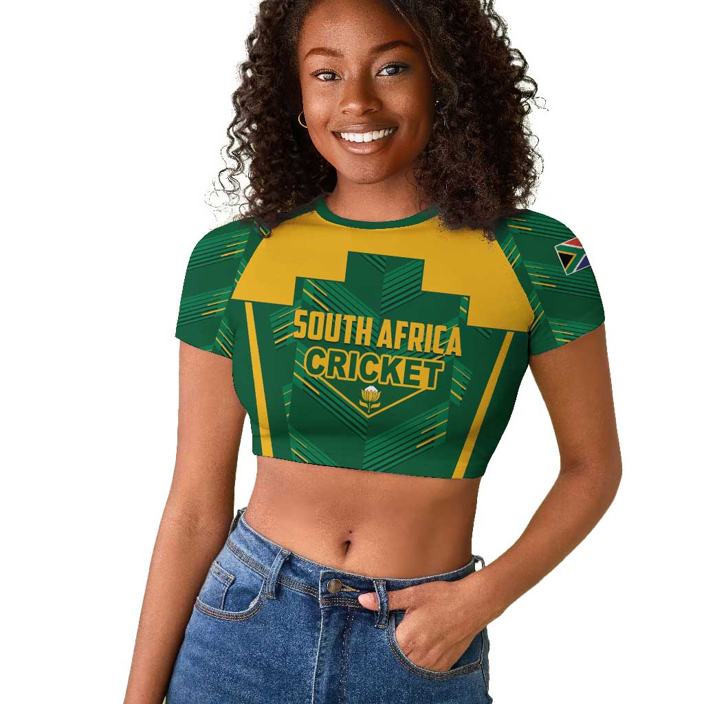 Custom South Africa Cricket Raglan Cropped T shirt SA Protea Woza Nawe