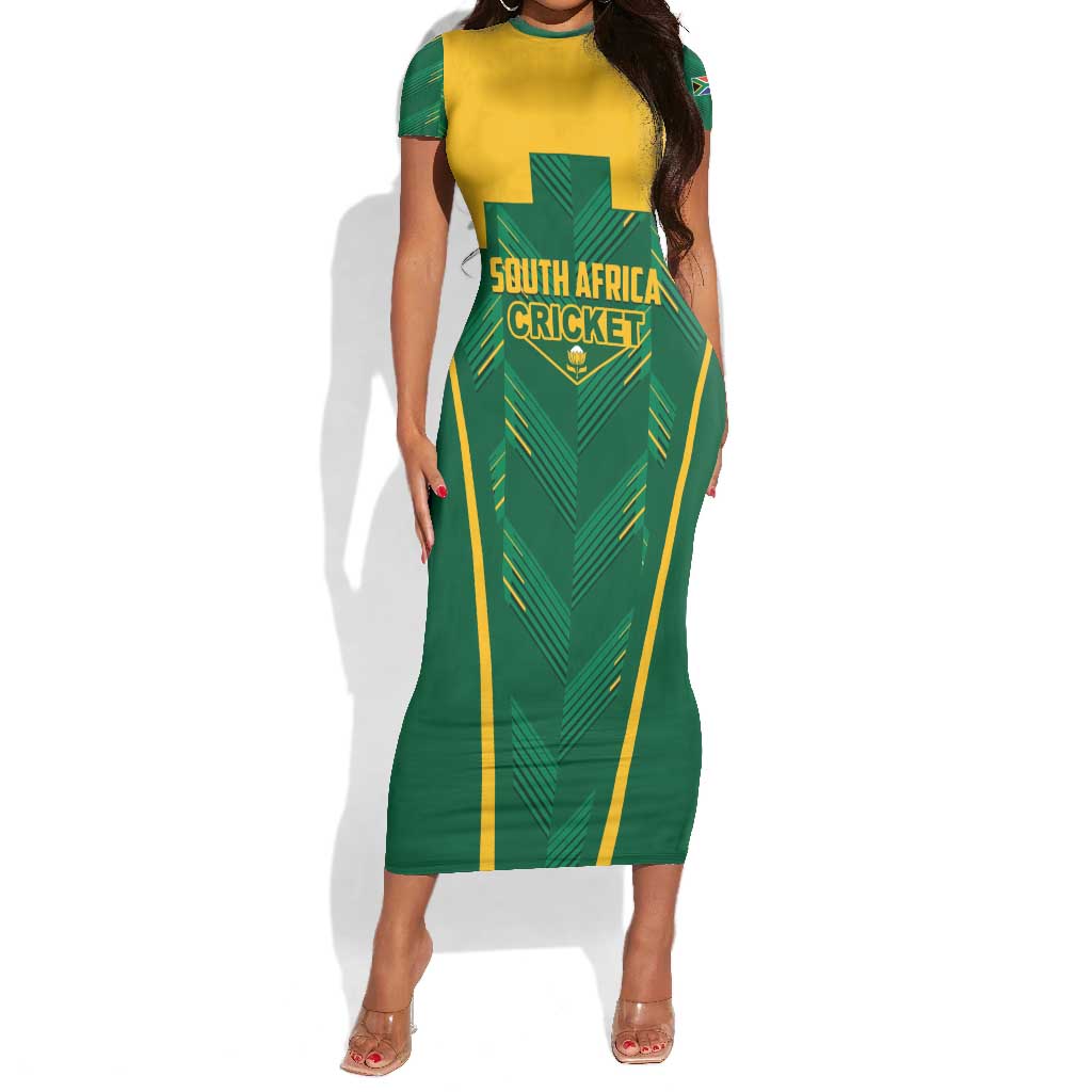 Custom South Africa Cricket Short Sleeve Bodycon Dress SA Protea Woza Nawe