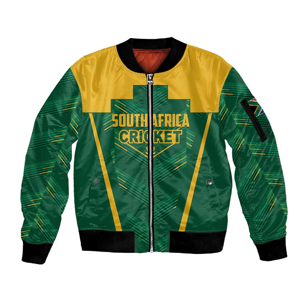 Custom South Africa Cricket Sleeve Zip Bomber Jacket SA Protea Woza Nawe