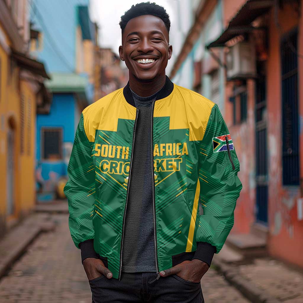 Custom South Africa Cricket Sleeve Zip Bomber Jacket SA Protea Woza Nawe
