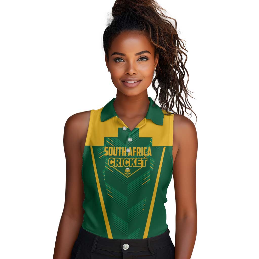 Custom South Africa Cricket Women Sleeveless Polo Shirt SA Protea Woza Nawe