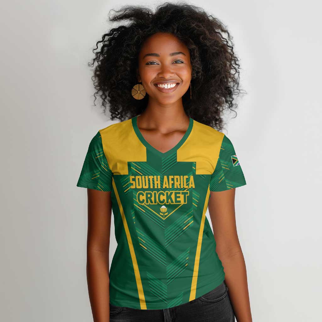 Custom South Africa Cricket Women V-Neck T-Shirt SA Protea Woza Nawe