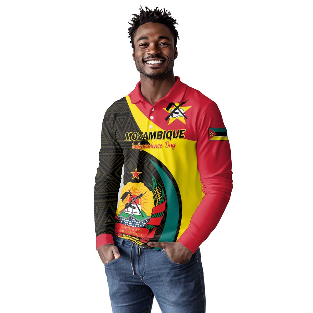 Mozambique Independence Day Long Sleeve Polo Shirt Muzambhiki 1975 Anniversary