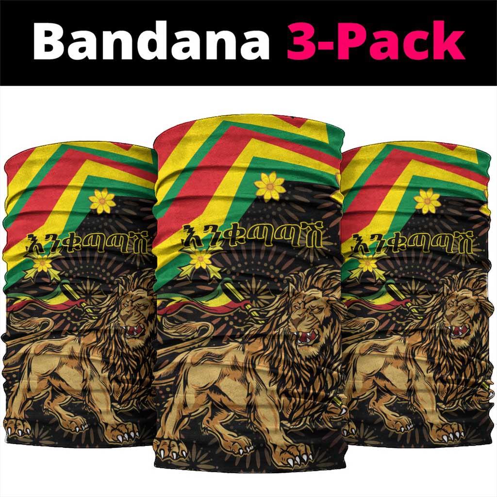 Enkutatash Ethiopia New Year Neck Gaiter Lion of Judah Adey Abeba Flower LT01
