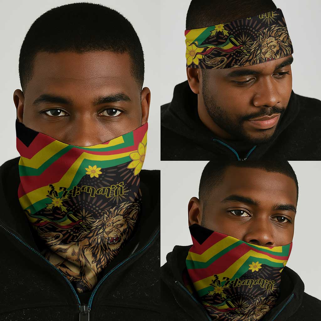 Enkutatash Ethiopia New Year Neck Gaiter Lion of Judah Adey Abeba Flower LT01