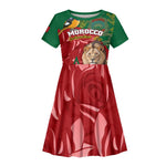 Morocco Independence Day Kid Short Sleeve Dress with Barbary Lion and Moussier's Redstart