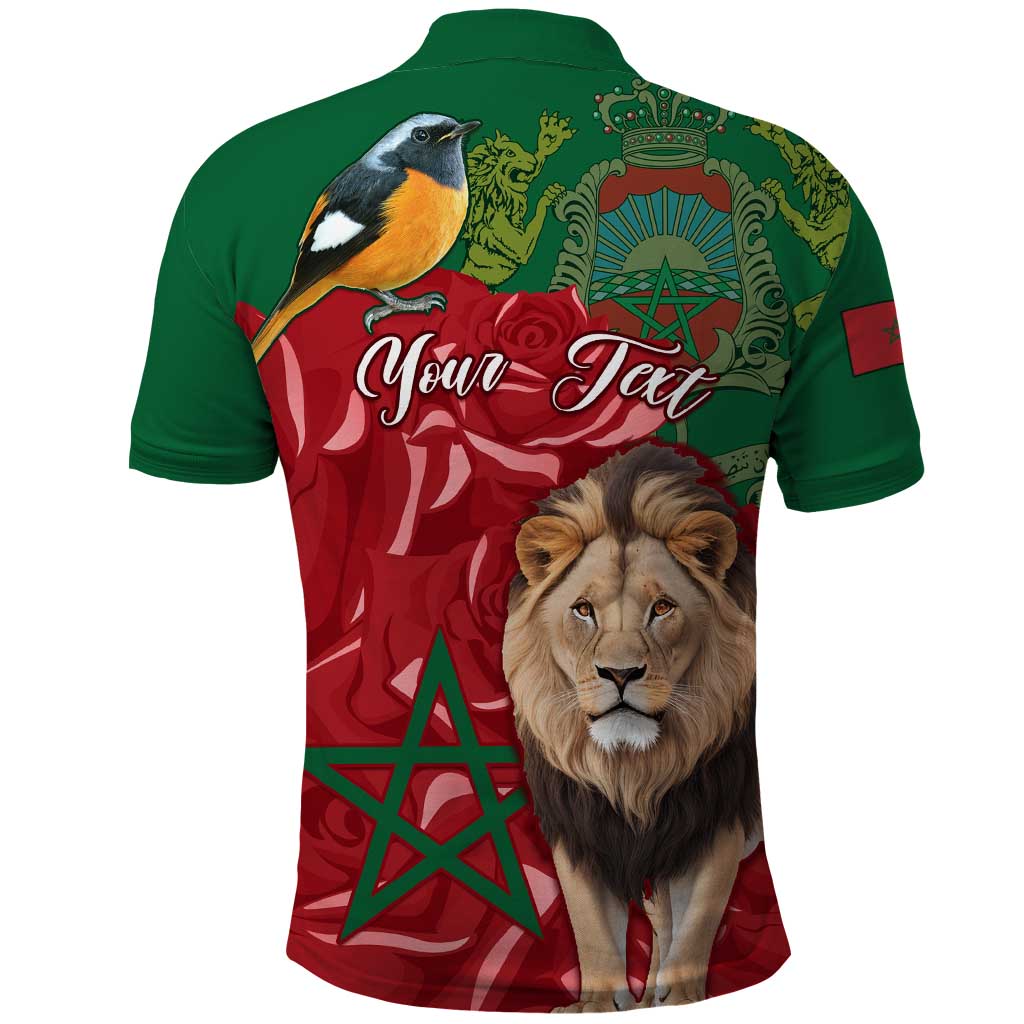 Morocco Independence Day Polo Shirt with Barbary Lion and Moussier's Redstart