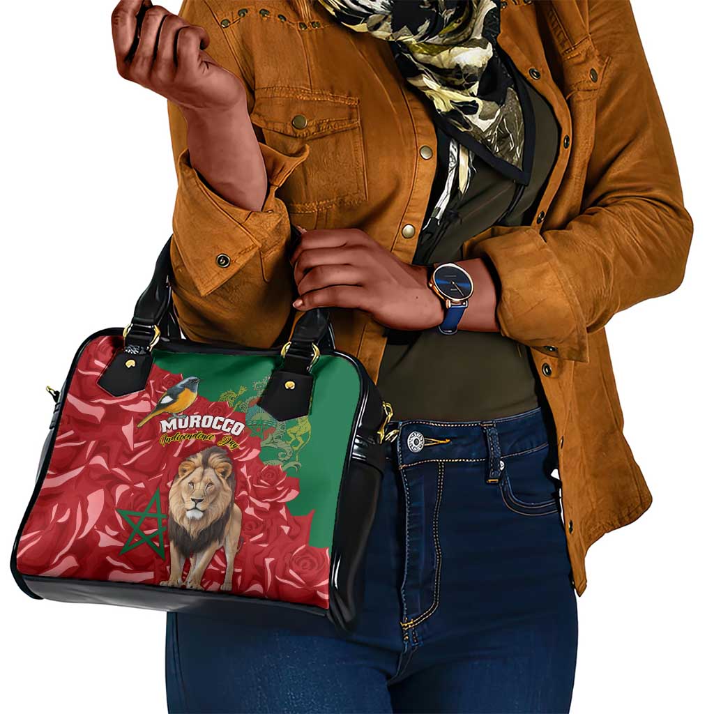 Morocco Independence Day Shoulder Handbag with Barbary Lion and Moussier's Redstart