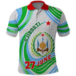 Custom Djibouti Independence Day Polo Shirt - June 27, Jabuuti Emblem with Islamic Pattern