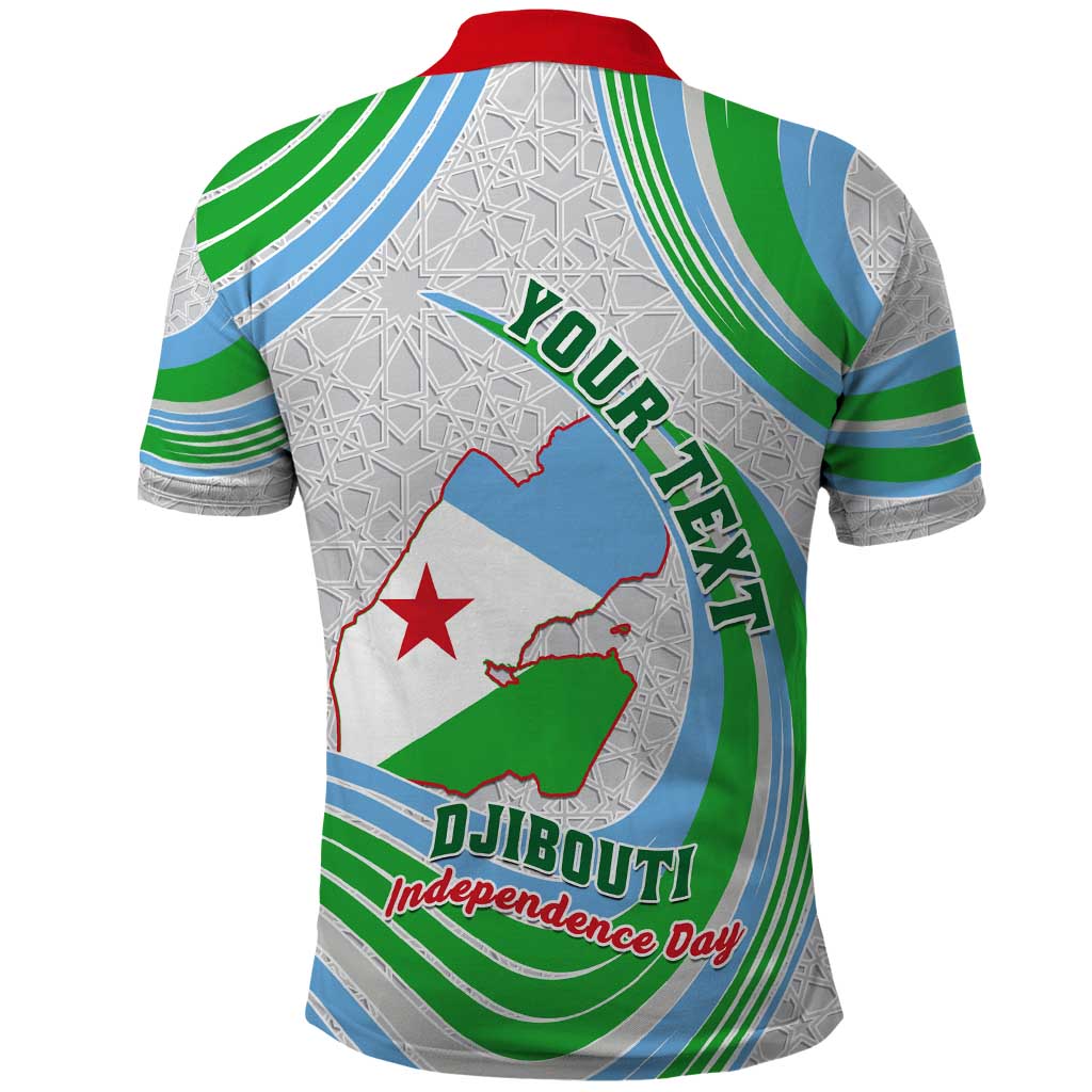 Custom Djibouti Independence Day Polo Shirt - June 27, Jabuuti Emblem with Islamic Pattern