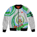Custom Djibouti Independence Day Sleeve Zip Bomber Jacket - June 27, Jabuuti Emblem with Islamic Pattern