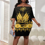 Haiti Neg Marron Off Shoulder Short Dress Lespwa pa anyen san aksyon - Gold