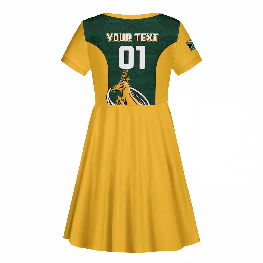 Custom South Africa Rugby Kid Short Sleeve Dress - Springboks Go Champions with Protea Pattern