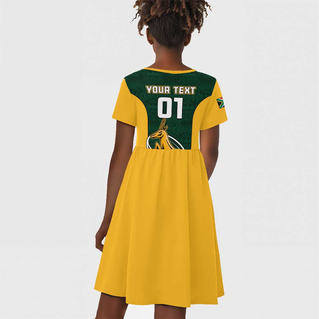 Custom South Africa Rugby Kid Short Sleeve Dress - Springboks Go Champions with Protea Pattern