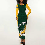 Custom South Africa Rugby Long Sleeve Bodycon Dress - Springboks Go Champions with Protea Pattern LT01
