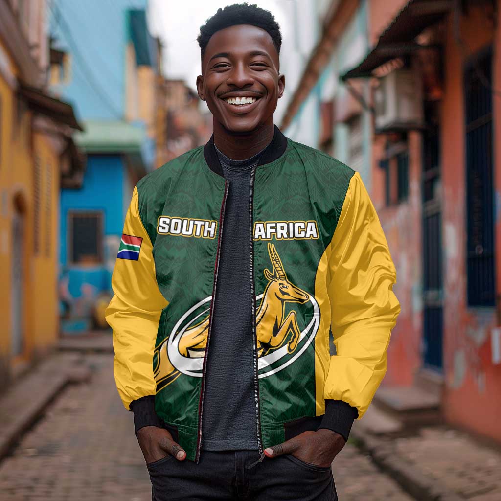 Custom South Africa Rugby Sleeve Zip Bomber Jacket - Springboks Go Champions with Protea Pattern