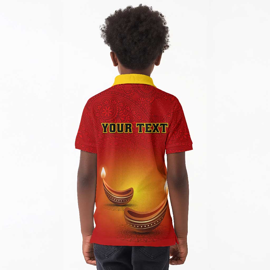 Personalized Diwali Festival Kid Polo Shirt with Diya and Paisley Pattern