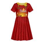 Personalized Diwali Festival Kid Short Sleeve Dress with Diya and Paisley Pattern