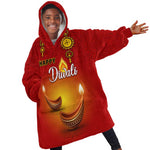 Personalized Diwali Festival KId Wearable Blanket Hoodie with Diya and Paisley Pattern