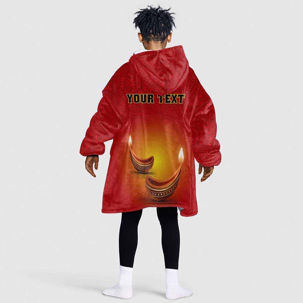 Personalized Diwali Festival KId Wearable Blanket Hoodie with Diya and Paisley Pattern