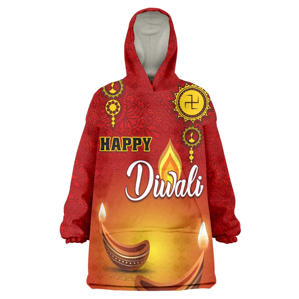 Personalized Diwali Festival KId Wearable Blanket Hoodie with Diya and Paisley Pattern