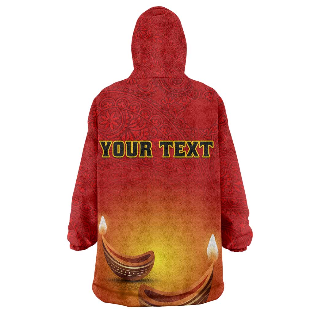 Personalized Diwali Festival KId Wearable Blanket Hoodie with Diya and Paisley Pattern