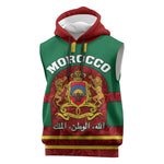 Morocco Proclamation Day Sleeveless Hoodie with Marruecos Coat of Arms and Roses Pattern - African Pride