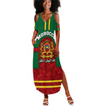 Morocco Proclamation Day Summer Maxi Dress with Marruecos Coat of Arms and Roses Pattern