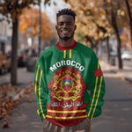 Morocco Proclamation Day Sweatshirt with Marruecos Coat of Arms and Roses Pattern