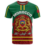 Morocco Proclamation Day T shirt with Marruecos Coat of Arms and Roses Pattern