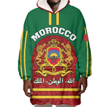Morocco Proclamation Day Wearable Blanket Hoodie with Marruecos Coat of Arms and Roses Pattern